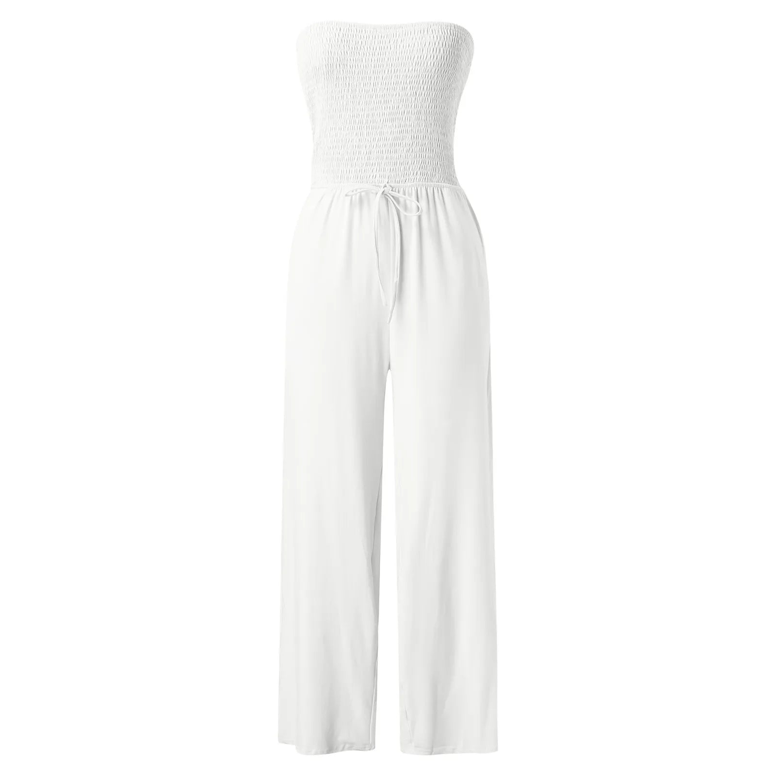 Women’s Strapless Wide‑Leg Jumpsuit with Lace‑Up Front - 3KDyn